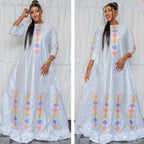 Women's Bazin Riche Long Dresses For Traditional Wedding Party and Evening Gowns White