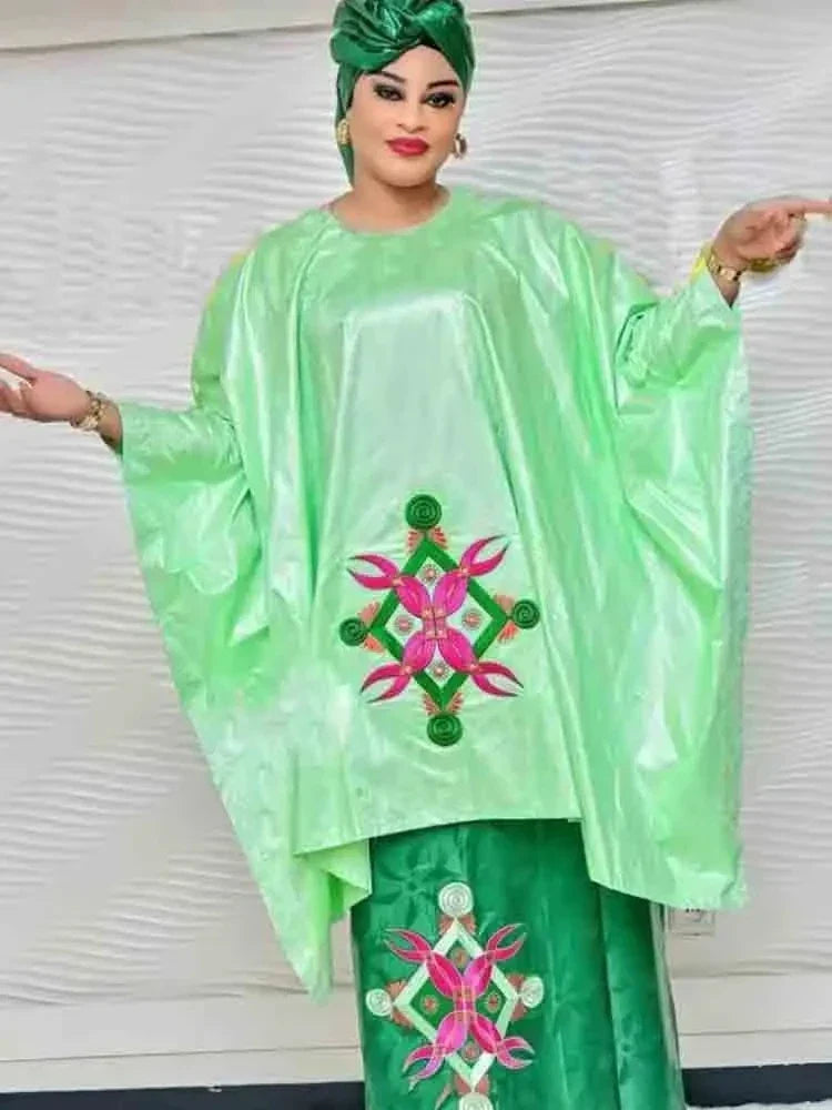 2 PCS Set Bazin Riche Long Dresses Printed Bazin African Wedding Party Prom