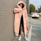 Winter Faux Fur Fashionable Hooded Cotton Long Plush Fleece Temperament Loose Jacket for Women