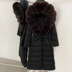 Real Faux Fur Collar Puffer Jacket Duck Down Thick Coat For Women