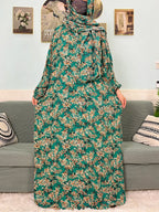 Women's Traditional Floral Ramadan Muslim Cotton Abayas Garment with attached Headscarf