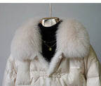 Women's White Duck down Jacket 2025 Winter Collection Real Faux Fur Collar Hair Puffer Coat Vintage Street wear
