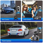 3 Lens Dash Cam 1080P Front, Rear & Interior Car Camera with WiFi & Night Vision