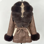Women's Large Faux Fur Leather Jacket Warm Autumn Winter Outwear High Street
