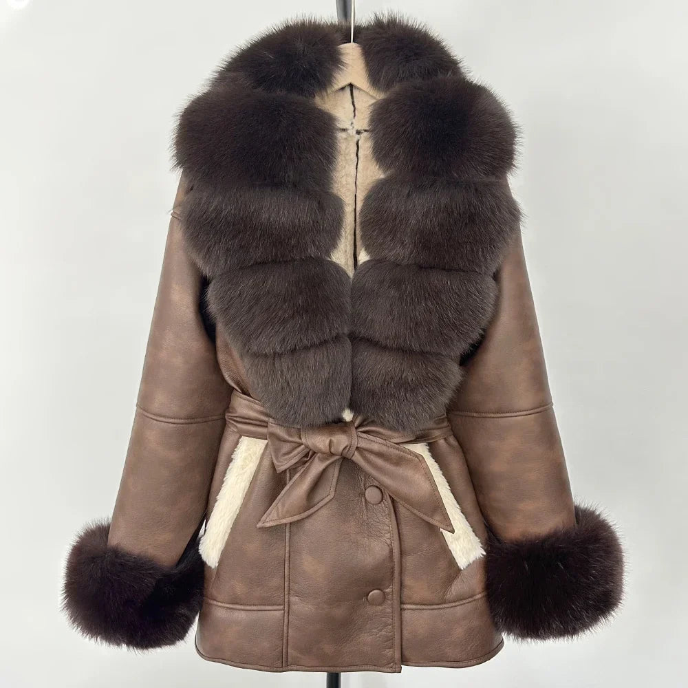 Women's Large Faux Fur Leather Jacket Warm Autumn Winter Outwear High Street