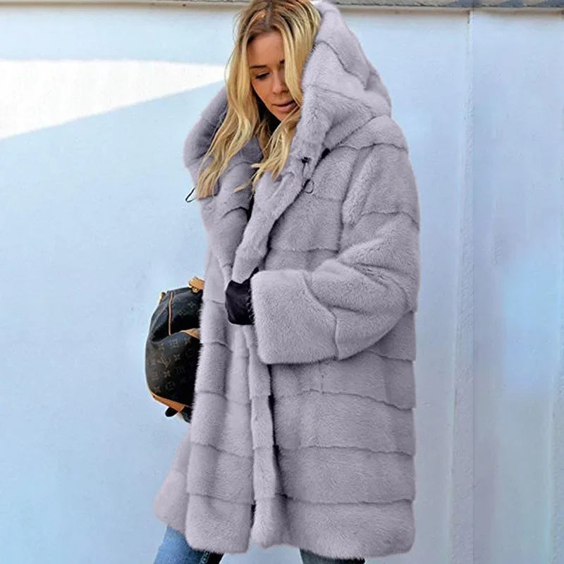Women's Faux Fur Over Size Windbreaker Hooded Jackets