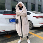 Winter Faux Fur Fashionable Hooded Cotton Long Plush Fleece Temperament Loose Jacket for Women