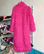 Faux Fur Jacket Women Long Coat Thick Fluffy Winter Warm Shaggy Overcoat Open Stitch Outerwear Turn Down Collar High Street