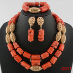 Latest Coral Jewelry Sets Nigerian Dubai Orange Necklace Sets of Beads African