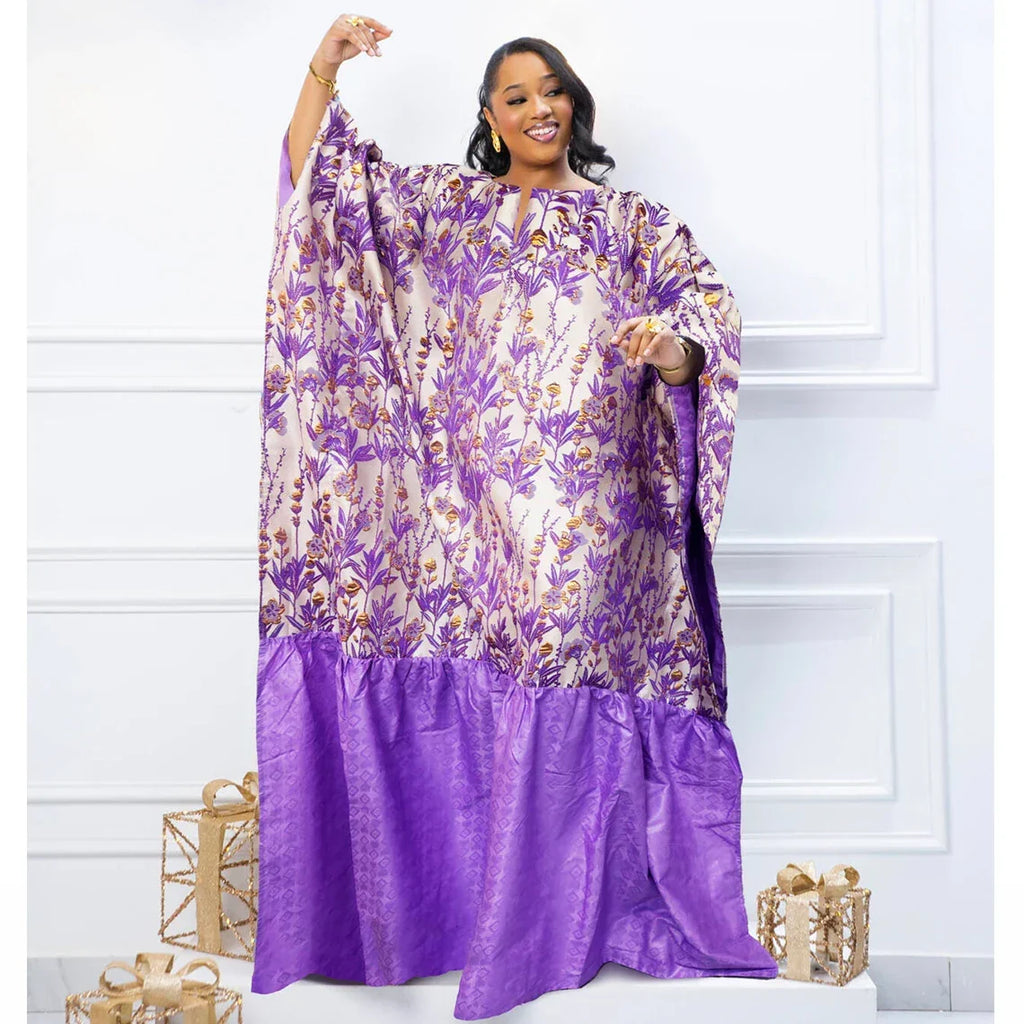 Gold Line African Women Brocade Boubou Dress Party Dashiki Embroidery With
