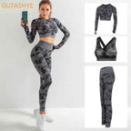 3PCS Camouflage Yoga Set for Women Seamless Fitness Yoga Bra Sports Bra High Waist GYM Camo leggings Pants Fitness Suits Workout
