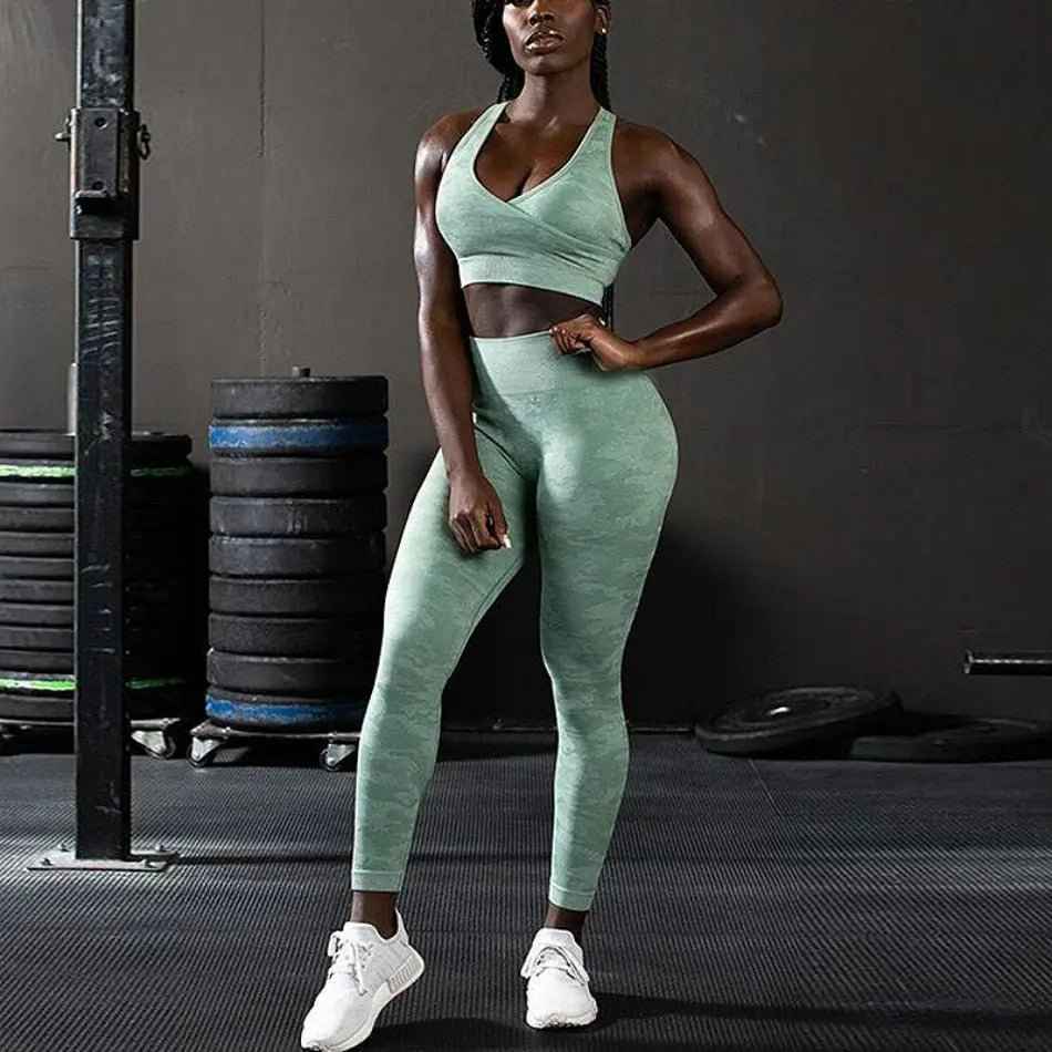 3PCS Camouflage Yoga Set for Women Seamless Fitness Yoga Bra Sports Bra High Waist GYM Camo leggings Pants Fitness Suits Workout