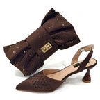 Women's Italian Party Shoes and Bag Set With Elegant Diamond Butterfly