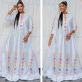 Women's Bazin Riche Long Dresses For Traditional Wedding Party and Evening Gowns White