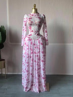 Women leaf Print patchwork smock Midi A-line Long Maxi Elegant Evening Dresses