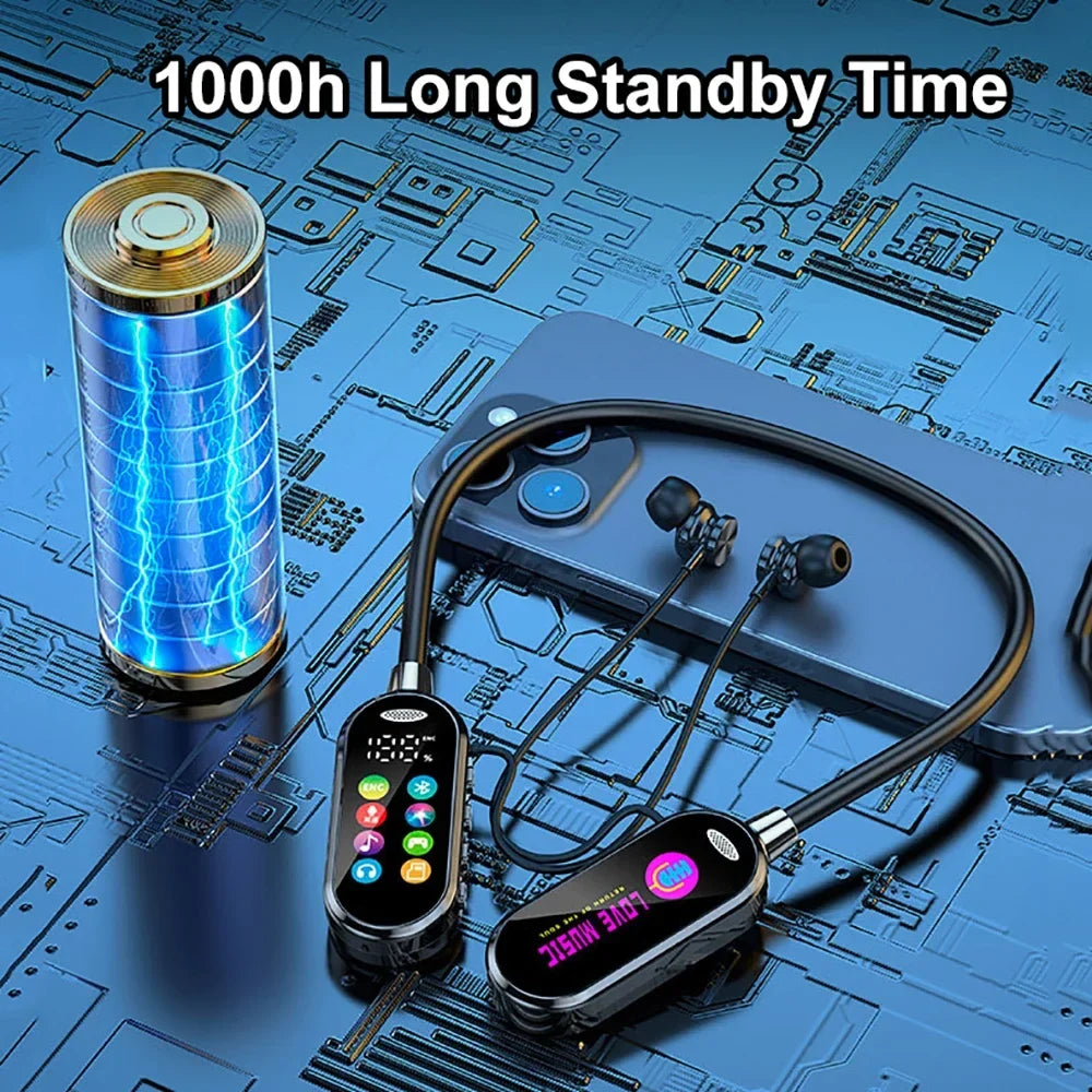 Neckband Headphones with Noise Reduction and Color Screen
