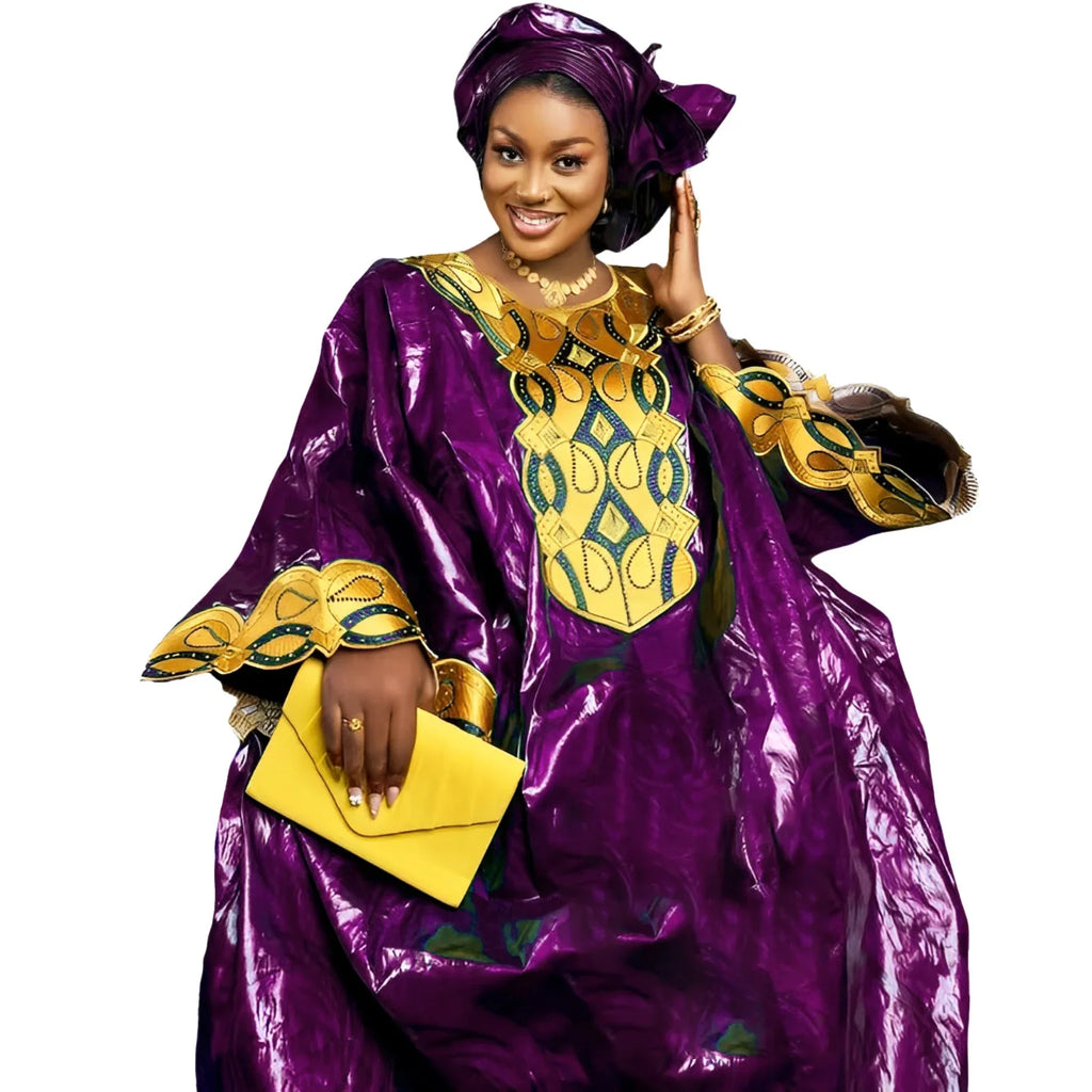 African Dresses For Women's Bazin Riche Embroidery Design Long Dress