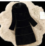 Women's Elegant Imitation Faux Fur Collar Warm Coat Fashion Plush V-Neck Button Detail