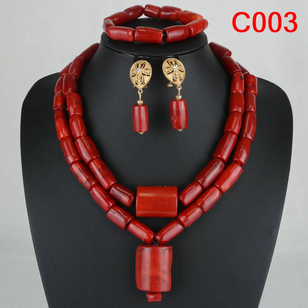 Latest Coral Jewelry Sets Nigerian Dubai Orange Necklace Sets of Beads African