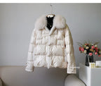 Women's White Duck down Jacket 2025 Winter Collection Real Faux Fur Collar Hair Puffer Coat Vintage Street wear