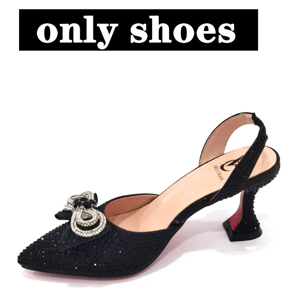 Women's Rhinestone Bow Side Italian Party Shoes And Bags Set