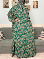 Women's Traditional Floral Ramadan Muslim Cotton Abayas Garment with attached Headscarf