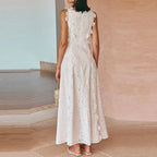 Elegant Hollow Out Floral Bandage Party Dress New Solid Color Lace Embroidery Evening Dress Trendy Sleeveless Women White Dress