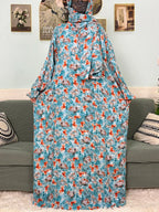 Women's Traditional Floral Ramadan Muslim Cotton Abayas Garment with attached Headscarf