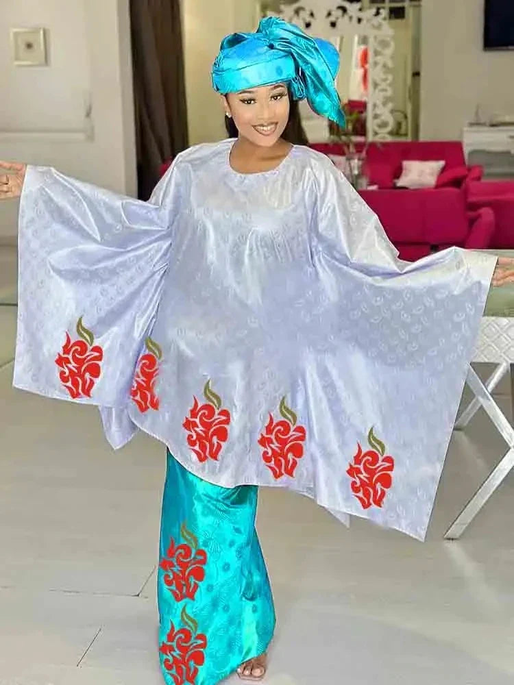 Shiny Bazin Riche Long Dresses For Ankara Women Daily Clothing Free Size 2024