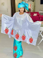 Shiny Bazin Riche Long Dresses For Ankara Women Daily Clothing Free Size 2024
