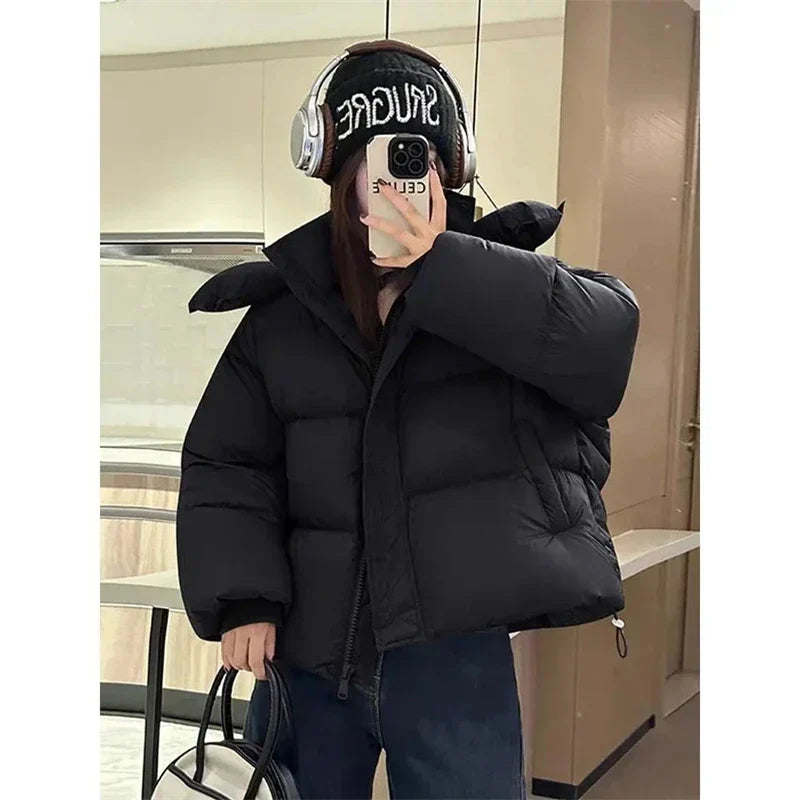 Short Parkas Women Streetwear Cropped Down Coat Korean Sweet Puffer Jacket