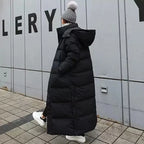 Women's Thickened Padded Cotton Parka Over-The-Knee Long Black down Coat Winter Warm Fashion Zipper Closure Slim Fit Female Jacket