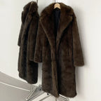 Women's Long Faux Fur Jacket European Style Lapel Casual Coat Eco-Friendly Covered Button Loose Fit Winter Warm