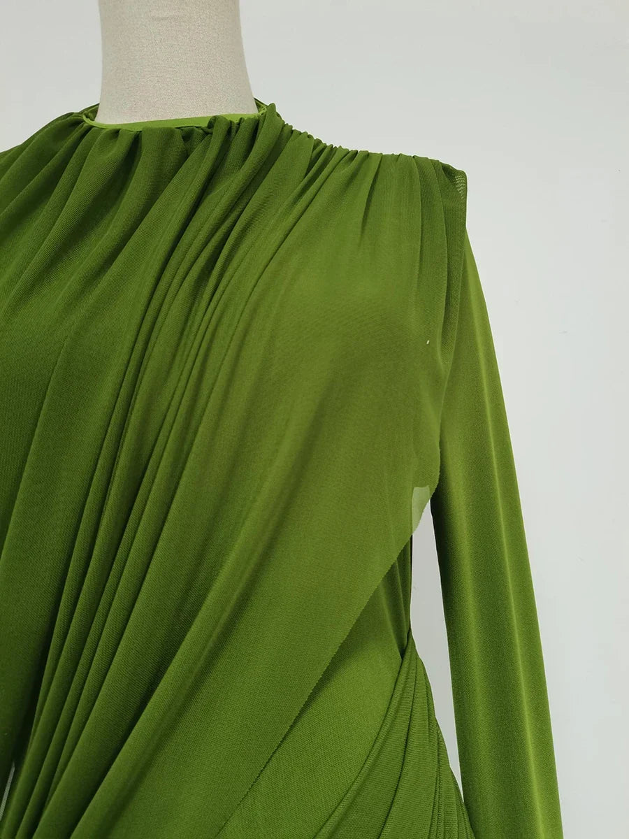 Women's Elegant Vintage Spliced Ribbon Turtleneck Long Sleeve Evening Maxi Dress