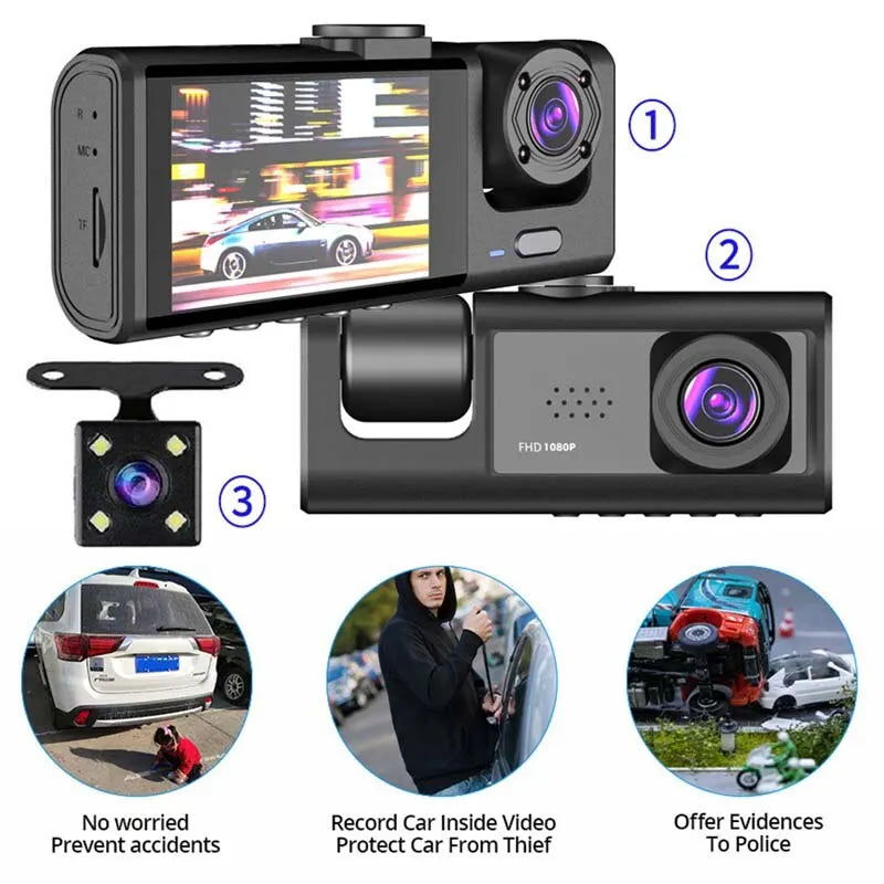 Dash Cam W/ IR Night Vision Loop Recording & 2" IPS Screen