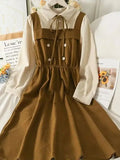 Vintage Patchwork Women's Dress High Waist A-Line Mid-Calf Spring Long-Sleeved