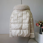 Women's White Duck down Jacket 2025 Winter Collection Real Faux Fur Collar Hair Puffer Coat Vintage Street wear
