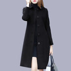 Women's Medium-Length Slimming Woolen Overcoat Autumn Winter plus Sizes Smooth Silhouette Single Breasted Button Closure