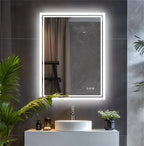 LED Light Bathroom Mirror Illuminated Wall Mounted Vanity Makeup Anti-Fog Rectangle 3 Colors Touch Light