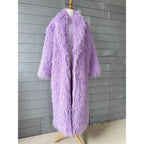 Faux Fur Jacket Women Long Coat Thick Fluffy Winter Warm Shaggy Overcoat Open Stitch Outerwear Turn Down Collar High Street