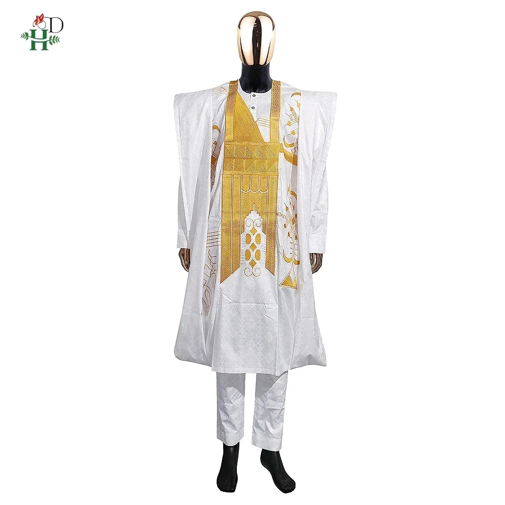 Family Matching African Wedding Outfits For Husband and Wife Bazin Riche Robes Custom Couple Dashiki Set Boy Kid white Dress