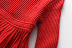 Girls Red Long Sleeve Sweater Tutu Party Dress Christmas New Year's Outfit Knee-Length Casual Cotton Polyester Turtleneck