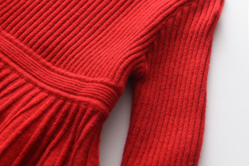 Girls Red Long Sleeve Sweater Tutu Party Dress Christmas New Year's Outfit Knee-Length Casual Cotton Polyester Turtleneck