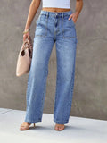 Women’s Wide Leg Cargo Jeans – Mid-Waist Straight Leg Denim