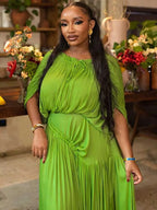 Elegant Olive Green Dress for Women Maxi Summer Dress Waist Draped Straight Type Pleated Party Dress Wholesale Dropshipping