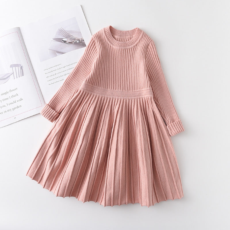 Girls Red Long Sleeve Sweater Tutu Party Dress Christmas New Year's Outfit Knee-Length Casual Cotton Polyester Turtleneck