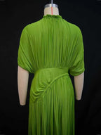 Elegant Olive Green Dress for Women Maxi Summer Dress Waist Draped Straight Type Pleated Party Dress Wholesale Dropshipping