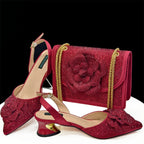 Women's Pointed-Toe Large Flower Decoration Rhinestone Low Heel Italian Shoes
