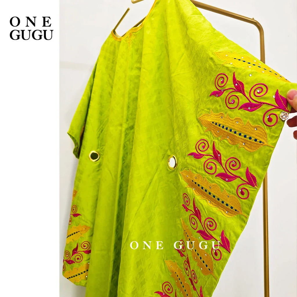 African Original Bazin Riche Boubou With Embroidery And Stones Mix Size