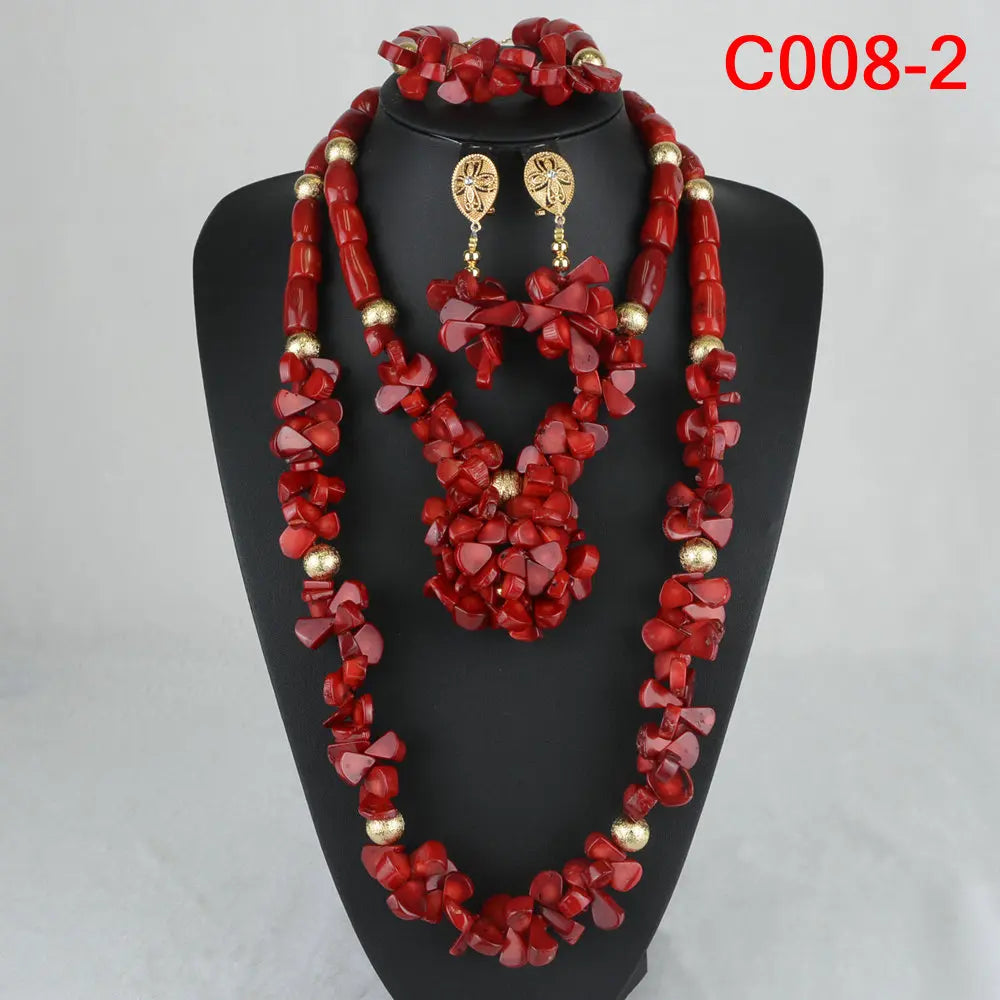Latest Coral Jewelry Sets Nigerian Dubai Orange Necklace Sets of Beads African